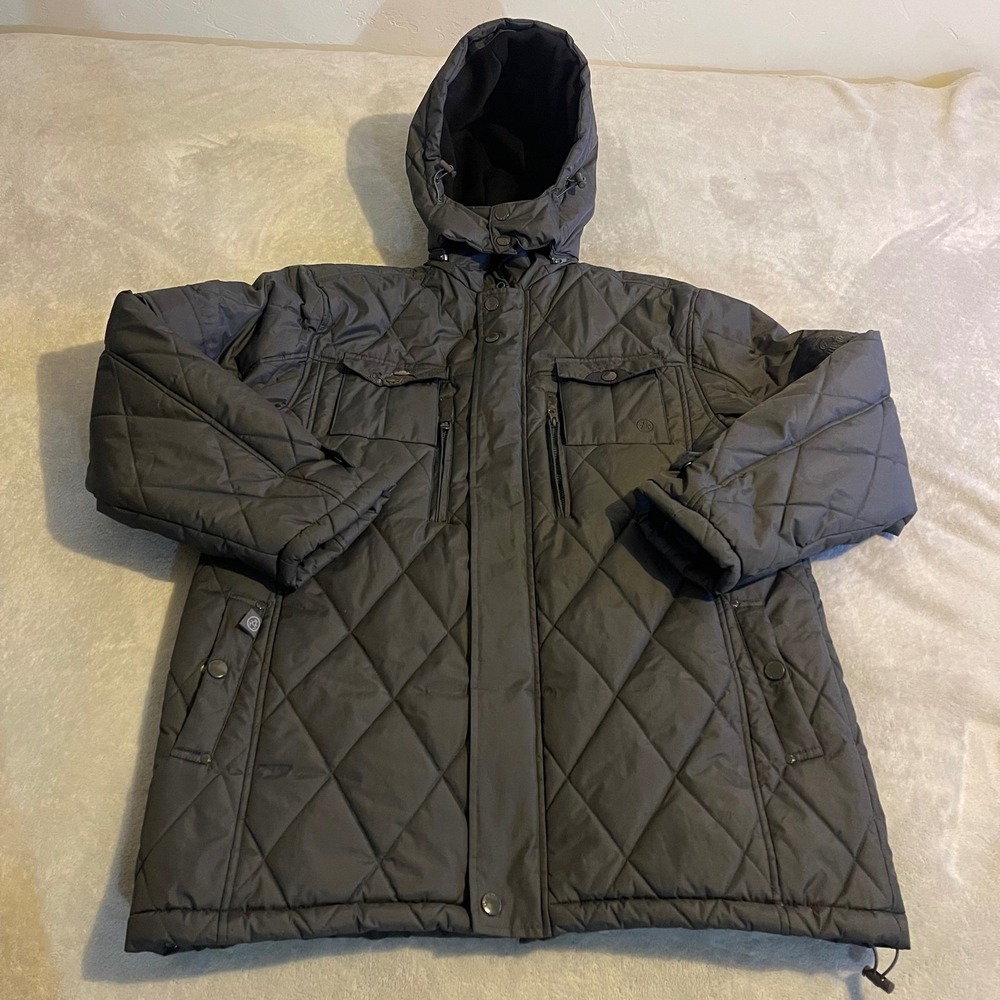 Vintage Akademiks Men Quilted Hooded Parka Jacket‎ Black XL Full Zip Puffer Coat